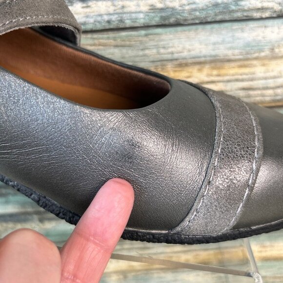 Ziera Mary Janes Womens Size 9/39.5 Gray Leather Adjustable Strap Wedge Shoes - Picture 9 of 14